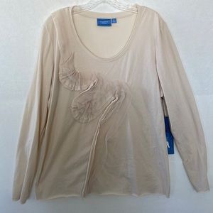 NWT. VERA WANG tulle ruffle front long sleeve top. Cream. Size XL